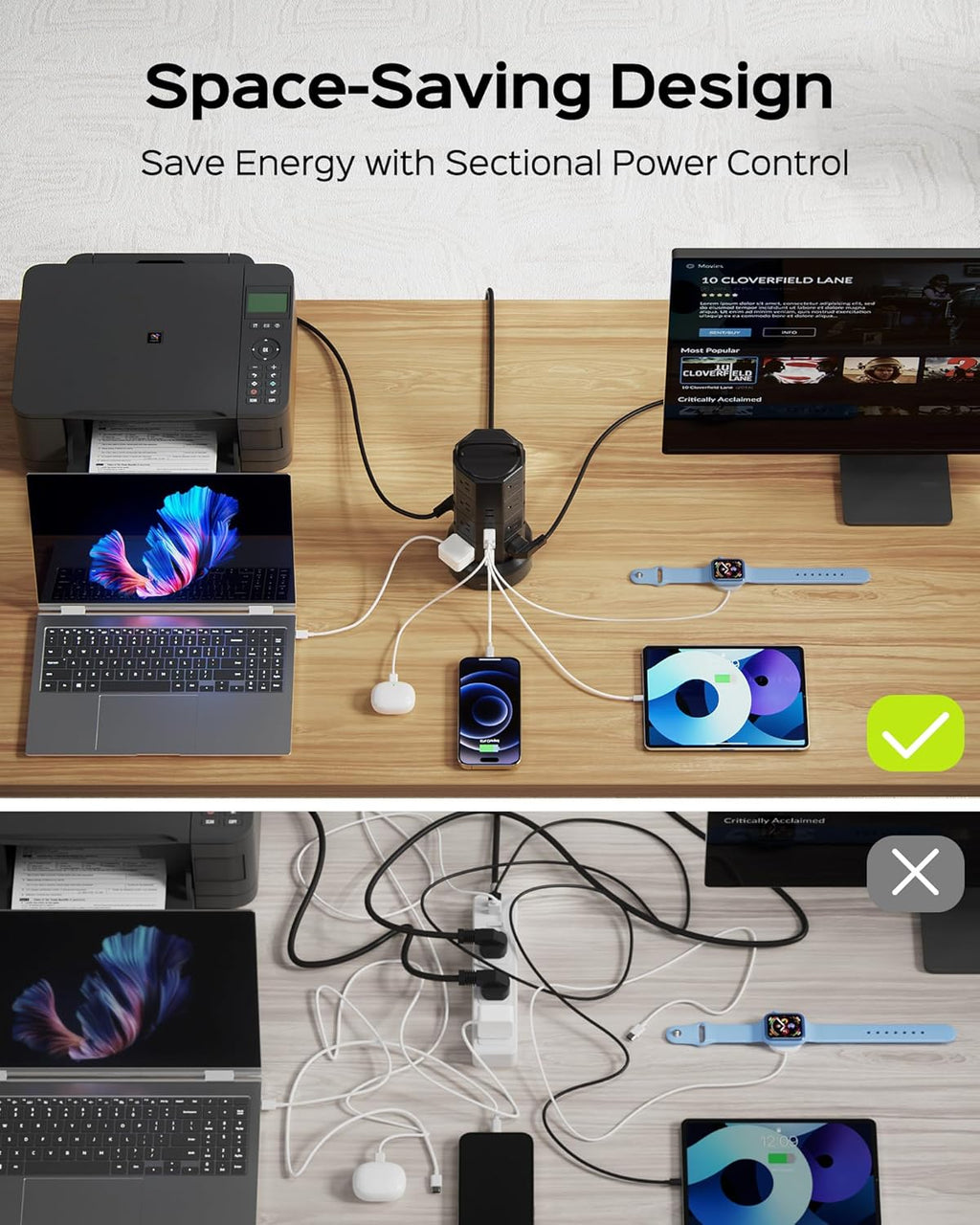Power Strip Tower Surge Protector,  16 Outlets 6 USB (2 USB C) Charging Station, Extension Cord with Multiple Outlets, 1050J 1625W/13A Outlet Extender 6.5Ft Extension Cord for Home Office