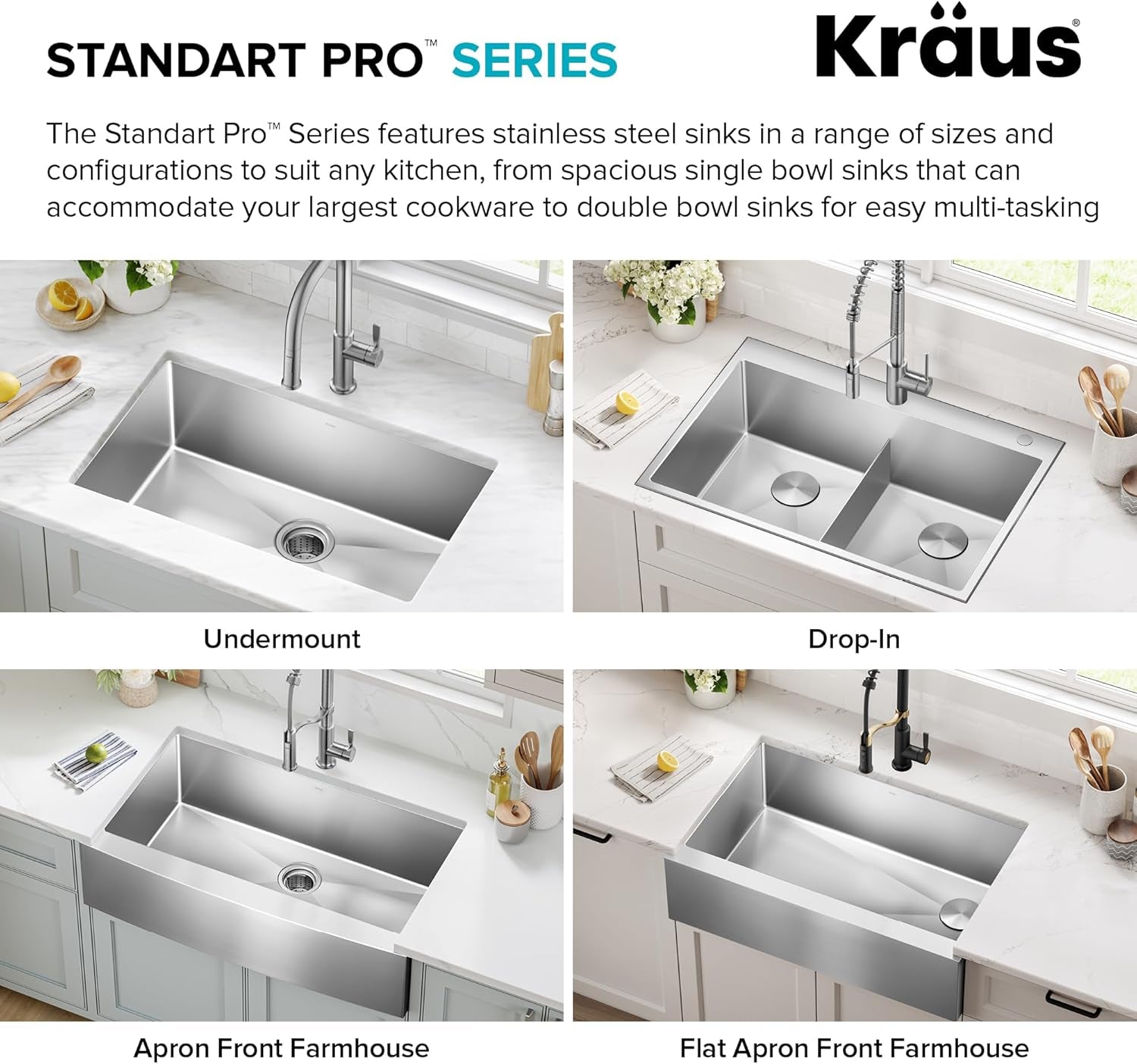 Standart PRO 26-Inch 16 Gauge Undermount Single Bowl Stainless Steel Kitchen Sink, KHU100-26