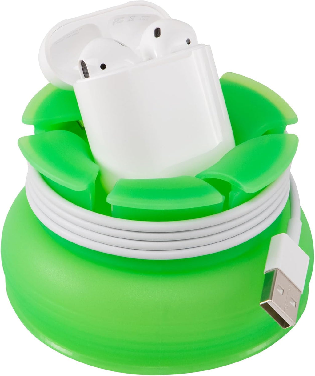 Digital Innovations Nest XL Tangle-Free USB Cable and Phone Charger Case/Airpods Organizer Fits Earbuds/Earphones, Durable and Compact Storage System, Green