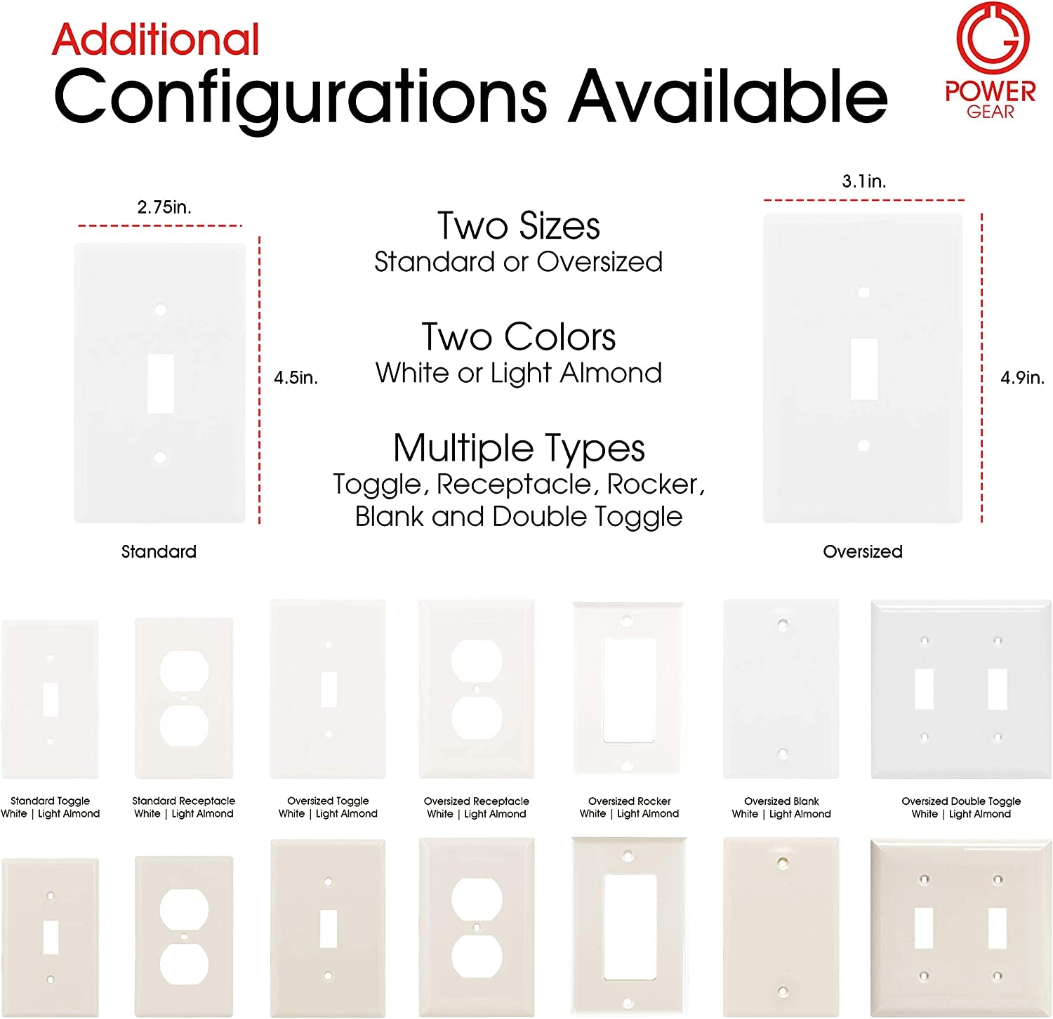 Double Wall Plates Cover, 2 Gang, Light Switch Cover, 0.32" X 4.47", Outlet Covers, Screws Included, White,