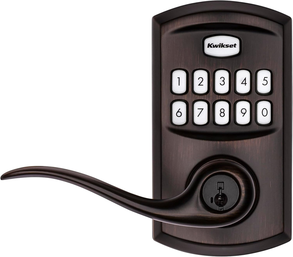 Kwikset Smartcode 917 Keypad Keyless Entry Traditional Residential Electronic Lever Deadbolt Alternative with Tustin Door Lever and Smartkey Security, Venetian Bronze