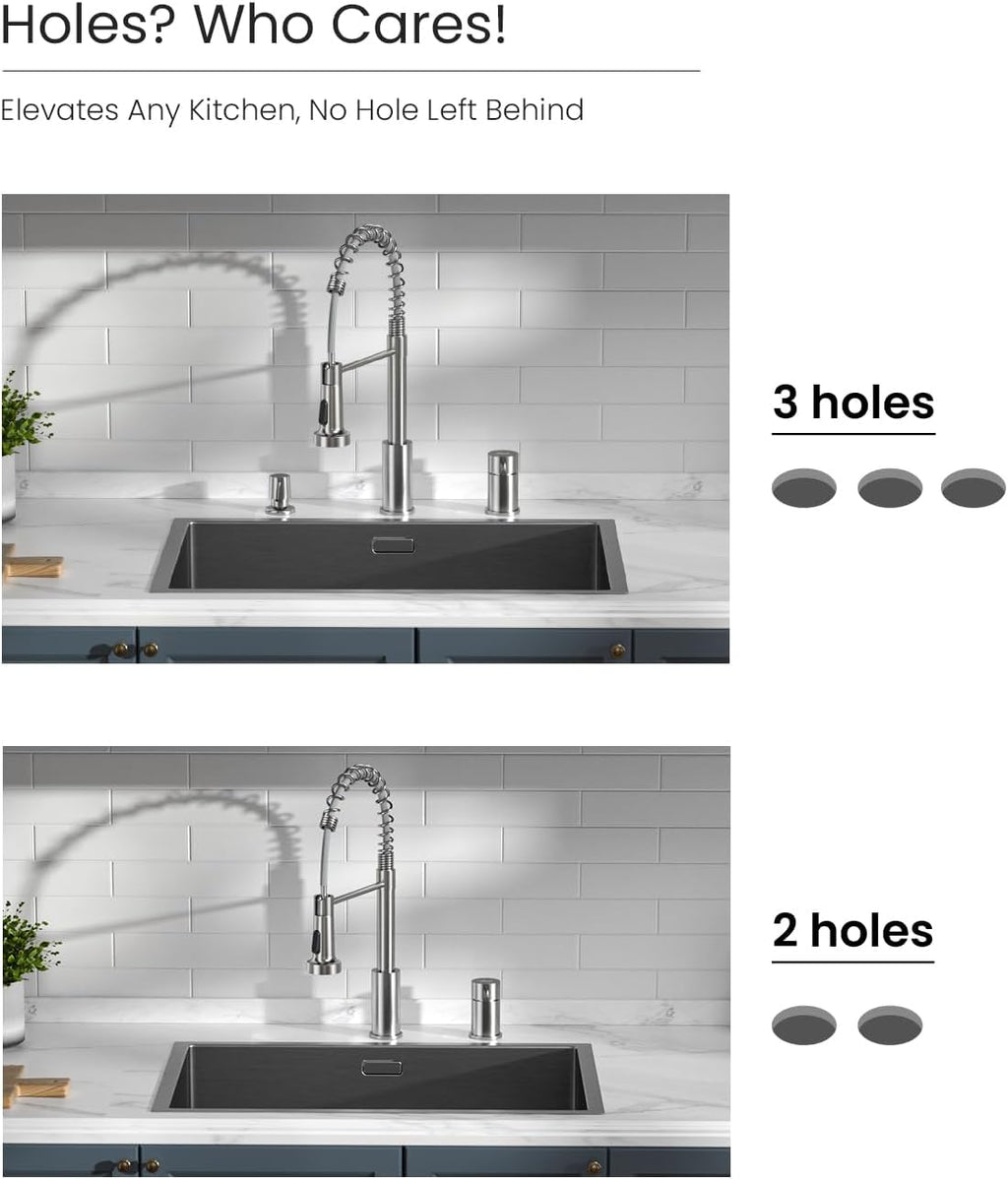 3 Hole Kitchen Faucet with Soap Dispenser, 3 Piece Kitchen Sink Faucets with Pull down Sprayer, Stainless Steel Faucet with Sprayer, Separate Handle, Brushed Nickel