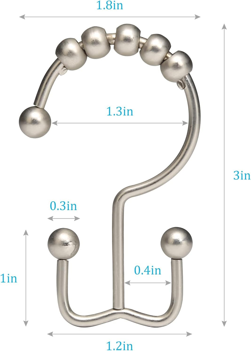 Shower Curtain Rings,  Shower Curtain Hooks, Rust-Resistant Metal Shower Hooks for Curtain, Double Glide Shower Curtain Hooks for Bathroom Shower Curtain & Shower Liner, Set of 12, Matte Nickel