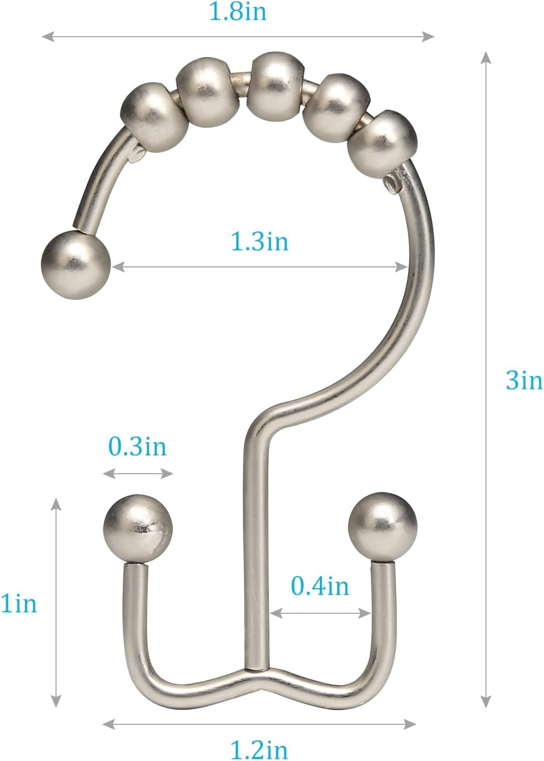 Shower Curtain Rings,  Shower Curtain Hooks, Rust-Resistant Metal Shower Hooks for Curtain, Double Glide Shower Curtain Hooks for Bathroom Shower Curtain & Shower Liner, Set of 12, Matte Nickel
