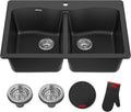 Forteza 33-Inch Drop In/Undermount 50/50 Double Bowl Granite Kitchen Sink in Black, KGD-52BLACK