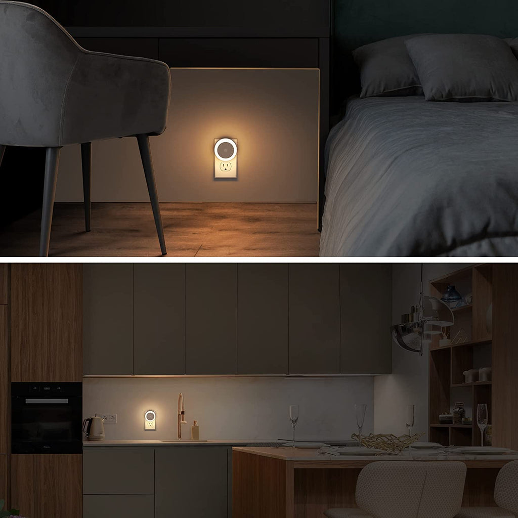 LED Baby Night Lights Plug into Wall [4Pack], Nightlight with Light Sensors for Kids Room, Bathroom Stair Lights, Hallway Light, Warm White