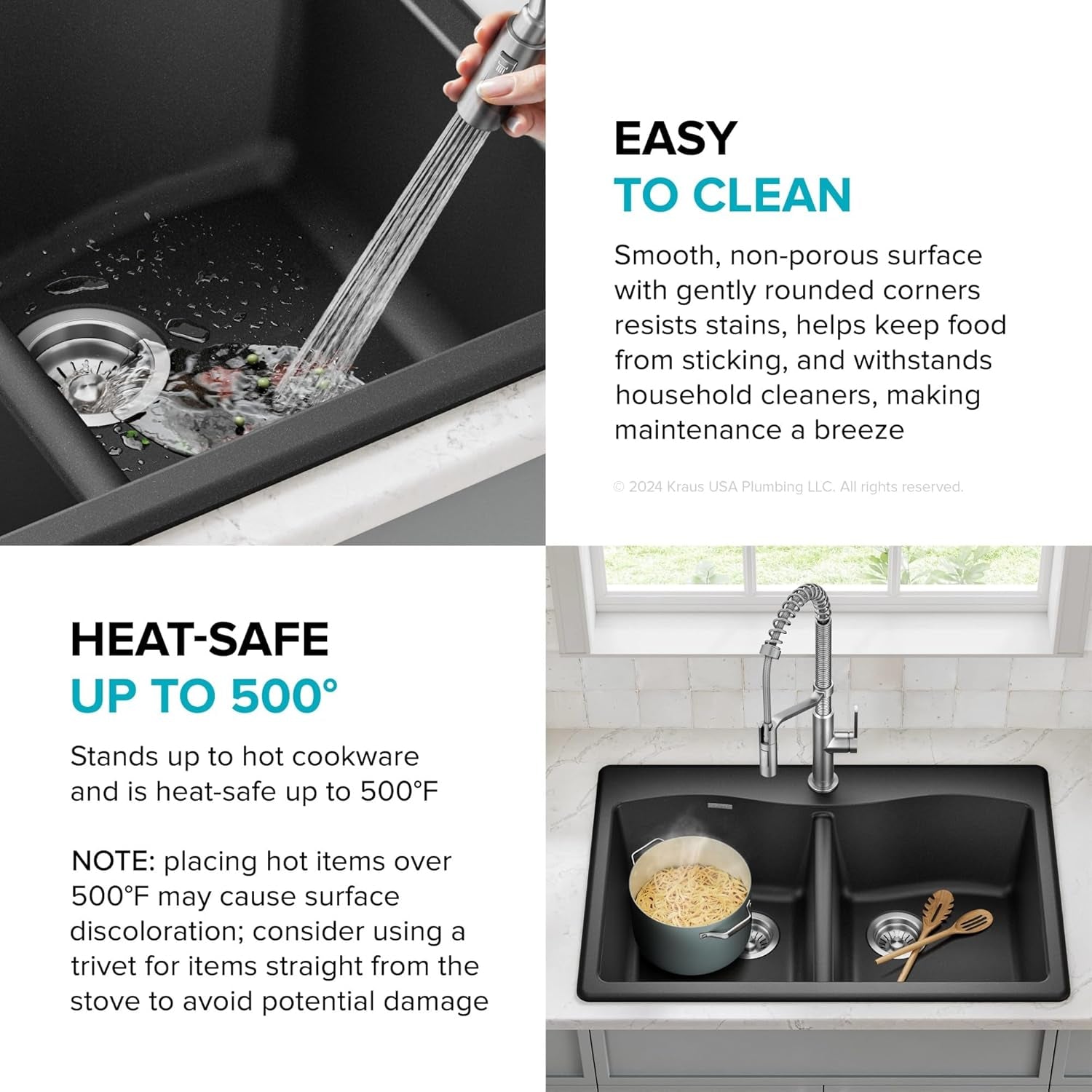 Forteza 33-Inch Drop In/Undermount 50/50 Double Bowl Granite Kitchen Sink in Black, KGD-52BLACK
