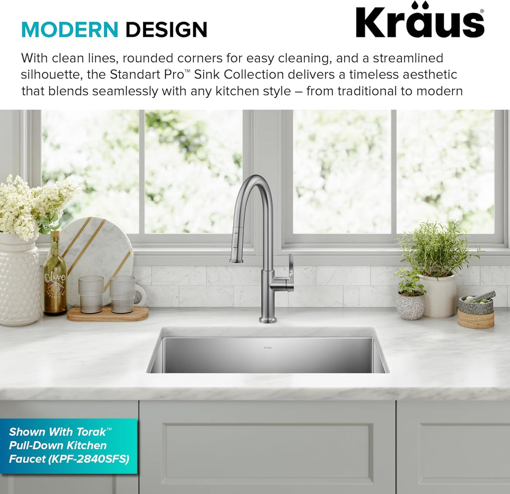 Standart PRO 26-Inch 16 Gauge Undermount Single Bowl Stainless Steel Kitchen Sink, KHU100-26