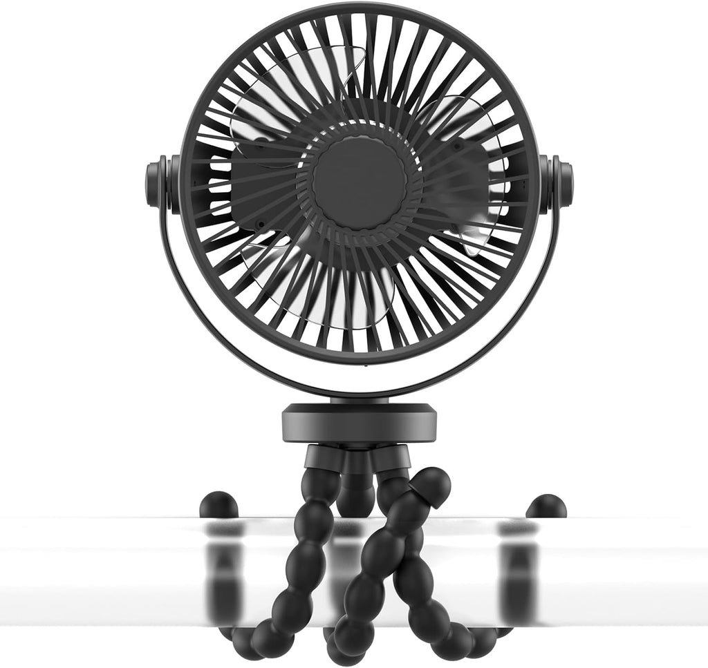 Mini Handheld Personal Portable Fan, Baby Stroller Fan, Car Seat Fan, USB or Battery Powered, with Flexible Tripod Clip on Student Bed Desk Bike Crib Treadmill Camping Traveling(Black)