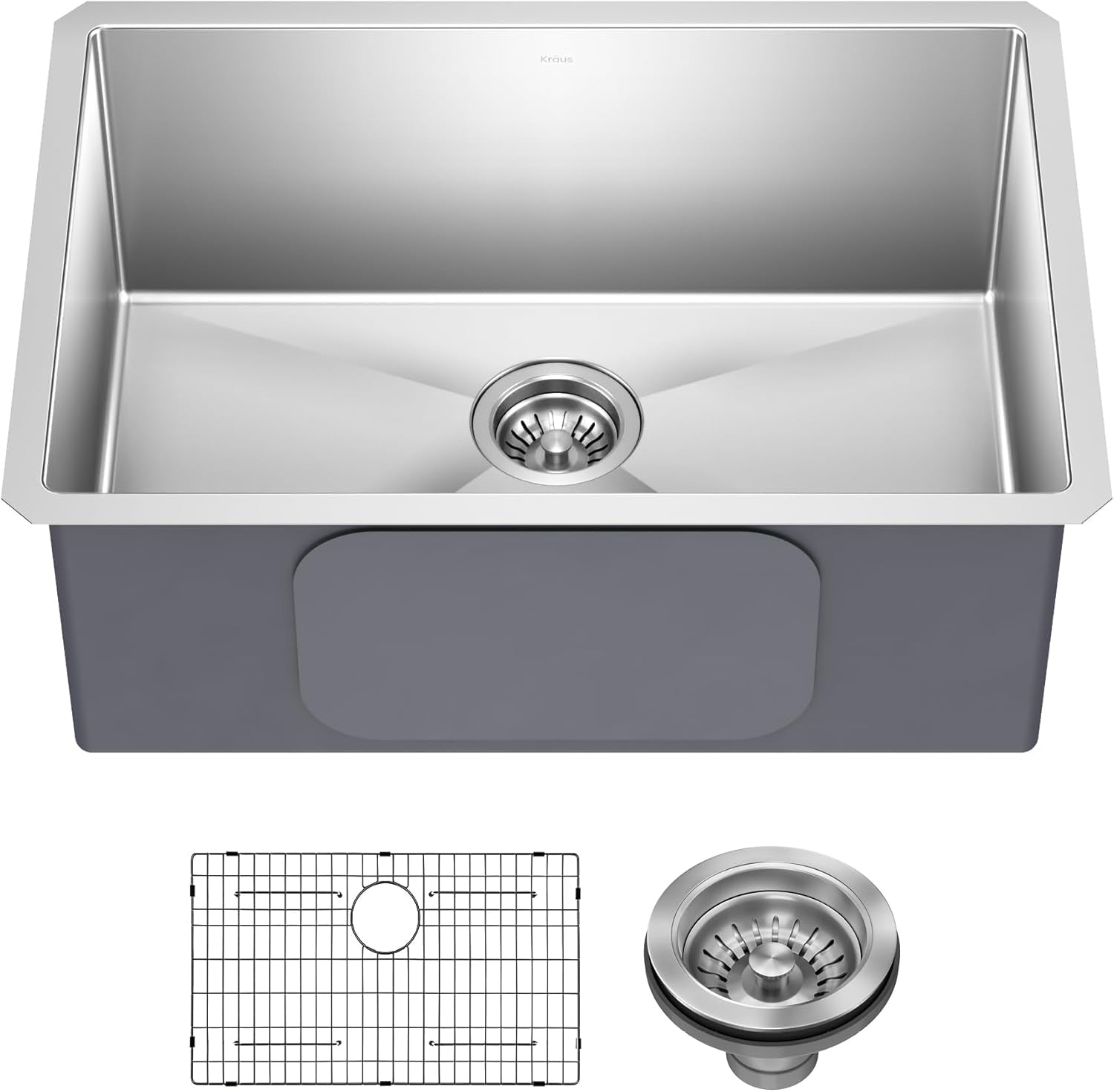 Standart PRO 26-Inch 16 Gauge Undermount Single Bowl Stainless Steel Kitchen Sink, KHU100-26