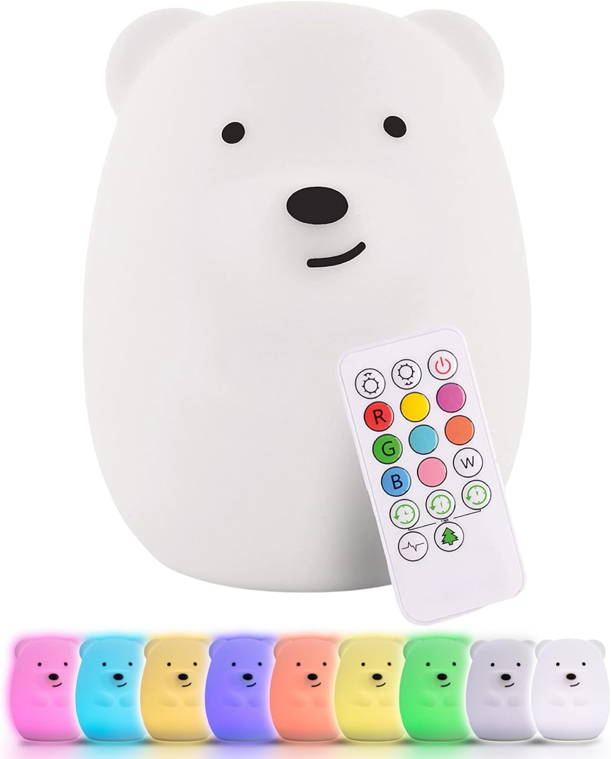 Benny the Bear Squishy Silicone Night Light for Kids | Cute Night Light with Remote & Touch Control for Girls & Boys | 9 Color Changing Soft Portable Animal Lamp Comes with USB Cord