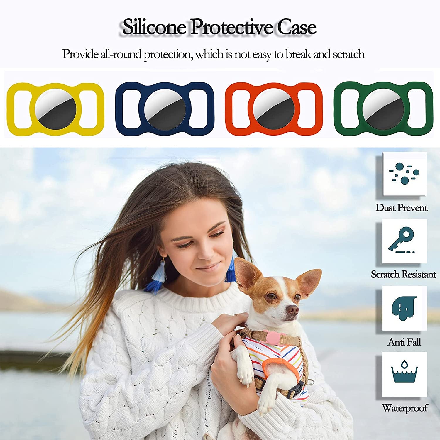 Protective Case Compatible for Airtag GPS Tracker, Fit for Dog Cat Collar Accessories Pet Loop Holder, Silicone Protective Case for Air Tag Lightweight Soft anti Scratch anti Lost(Emerald Green 1Pack)