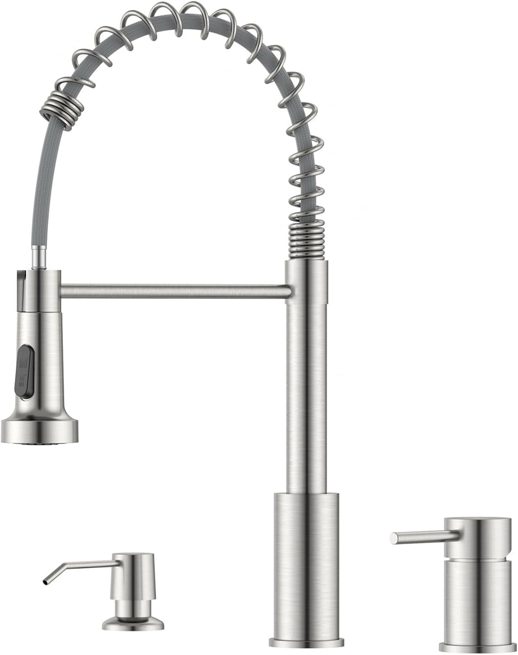 3 Hole Kitchen Faucet with Soap Dispenser, 3 Piece Kitchen Sink Faucets with Pull down Sprayer, Stainless Steel Faucet with Sprayer, Separate Handle, Brushed Nickel