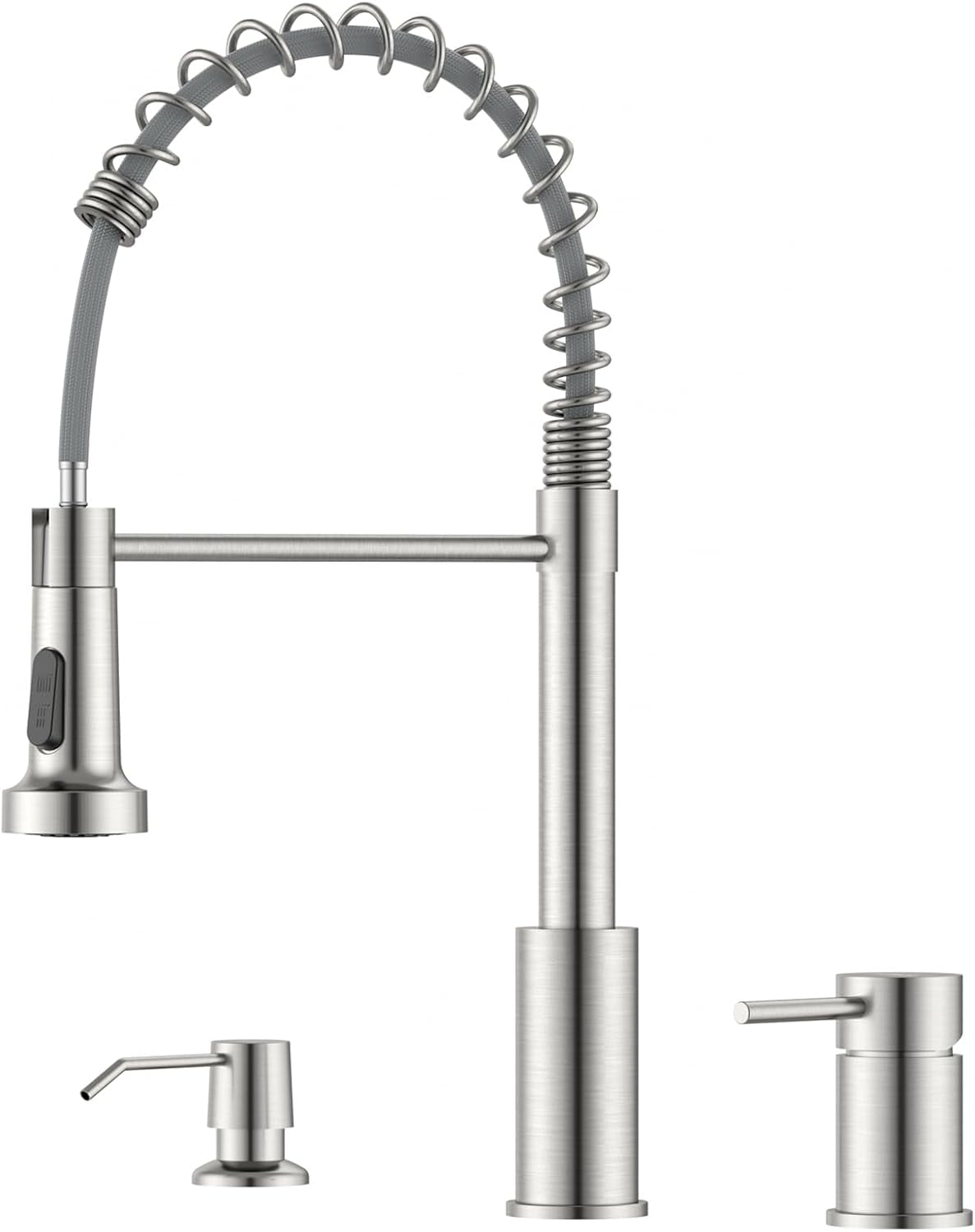3 Hole Kitchen Faucet with Soap Dispenser, 3 Piece Kitchen Sink Faucets with Pull down Sprayer, Stainless Steel Faucet with Sprayer, Separate Handle, Brushed Nickel