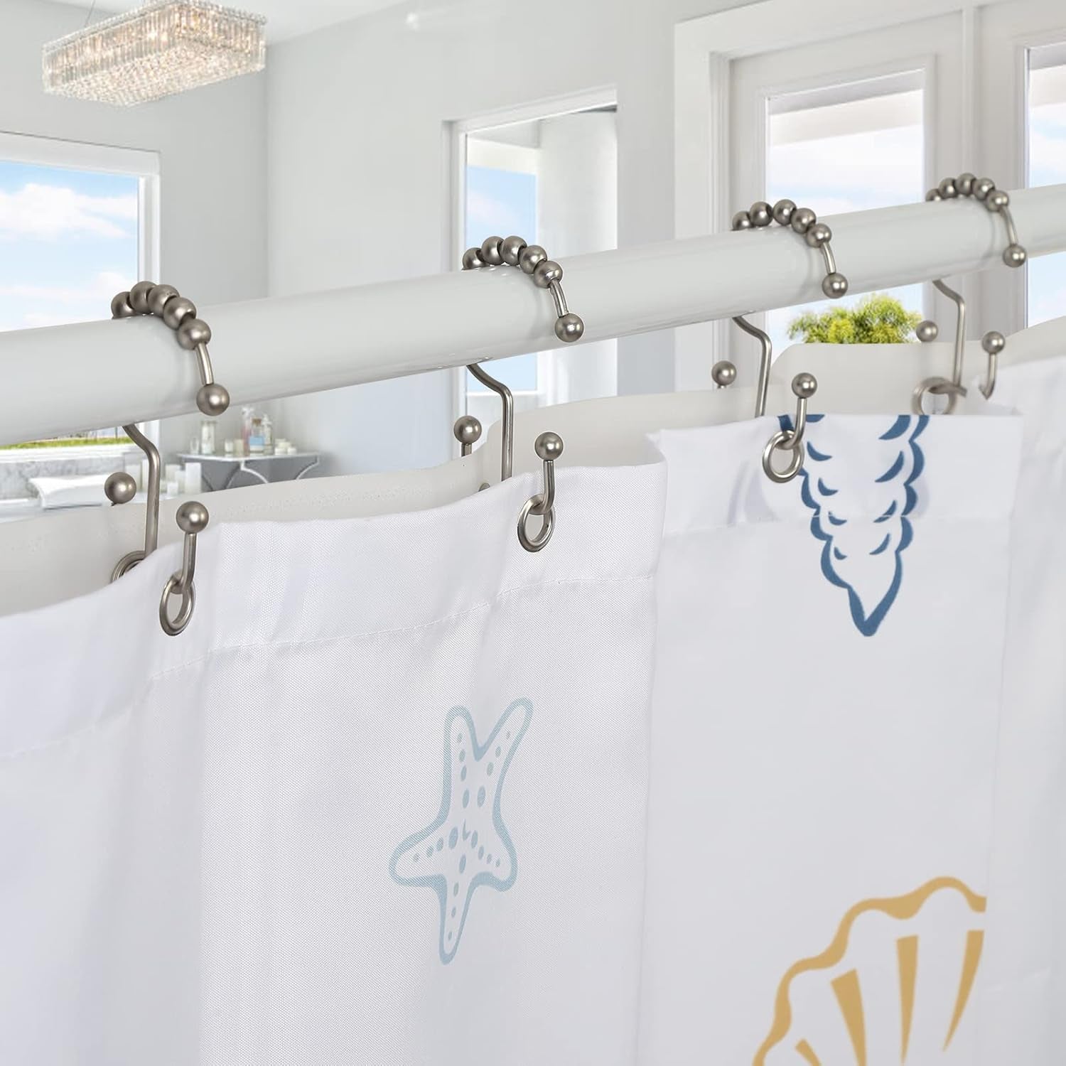 Shower Curtain Rings,  Shower Curtain Hooks, Rust-Resistant Metal Shower Hooks for Curtain, Double Glide Shower Curtain Hooks for Bathroom Shower Curtain & Shower Liner, Set of 12, Matte Nickel