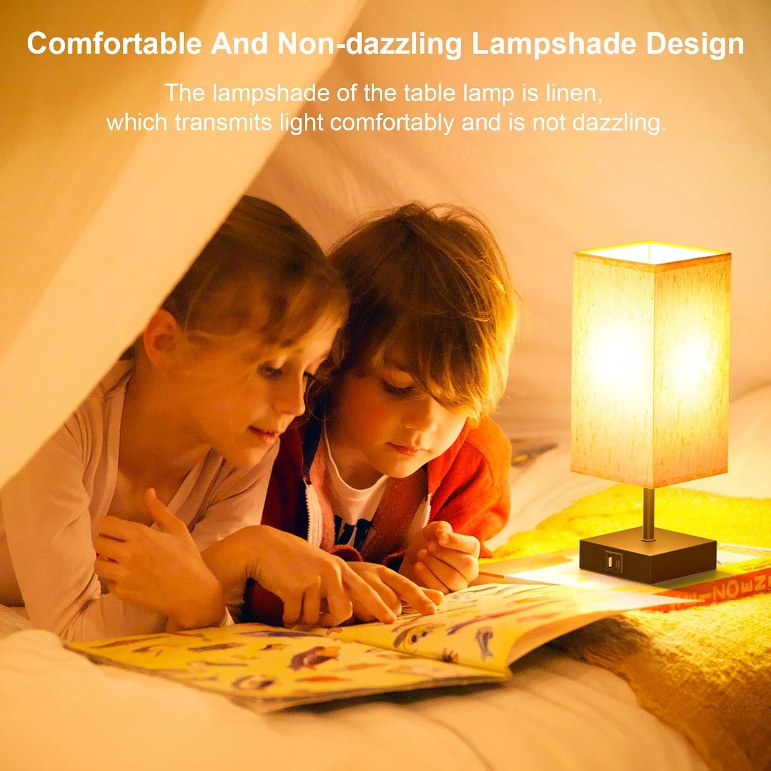 Bedside Lamp, Touch Control Small Lamp for Bedroom, Nightstand Lamp with Charging Station USB C + a Ports, 3 Way Dimmable for Home Living Room, LED Bulb Included, Upgraded Fabric Shade, Cream