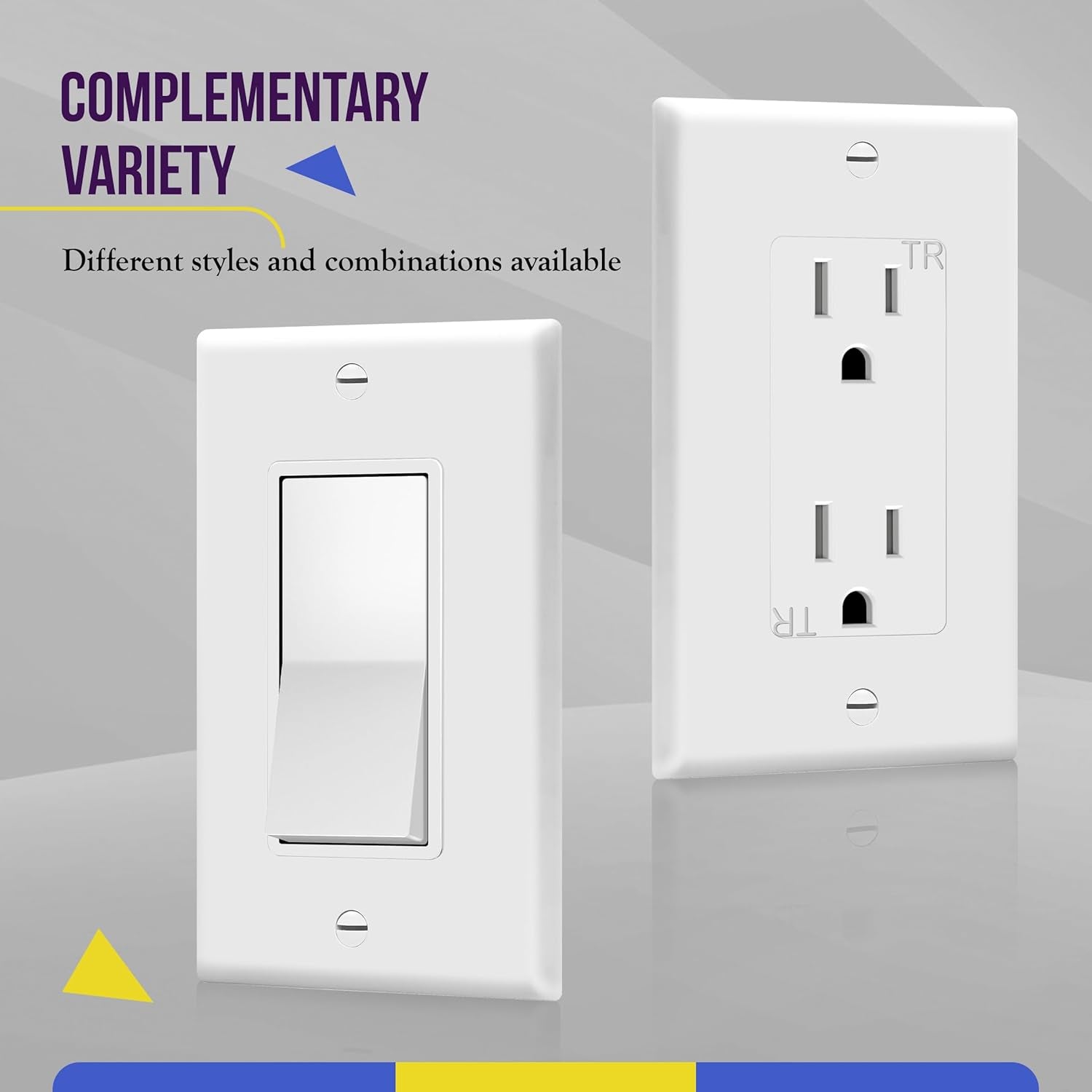 Decorator Light Switch or Receptacle Outlet Wall Plate, Gloss Finish, Size 1-Gang 4.50" X 2.76", Unbreakable Polycarbonate Thermoplastic, UL Listed, , White
