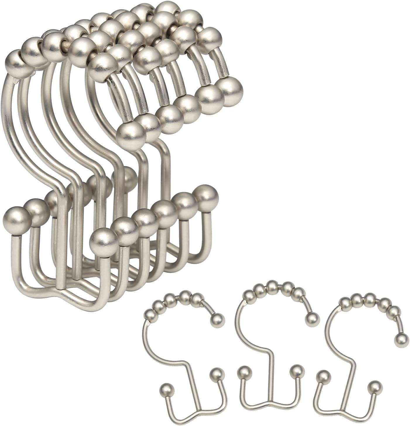 Shower Curtain Rings,  Shower Curtain Hooks, Rust-Resistant Metal Shower Hooks for Curtain, Double Glide Shower Curtain Hooks for Bathroom Shower Curtain & Shower Liner, Set of 12, Matte Nickel