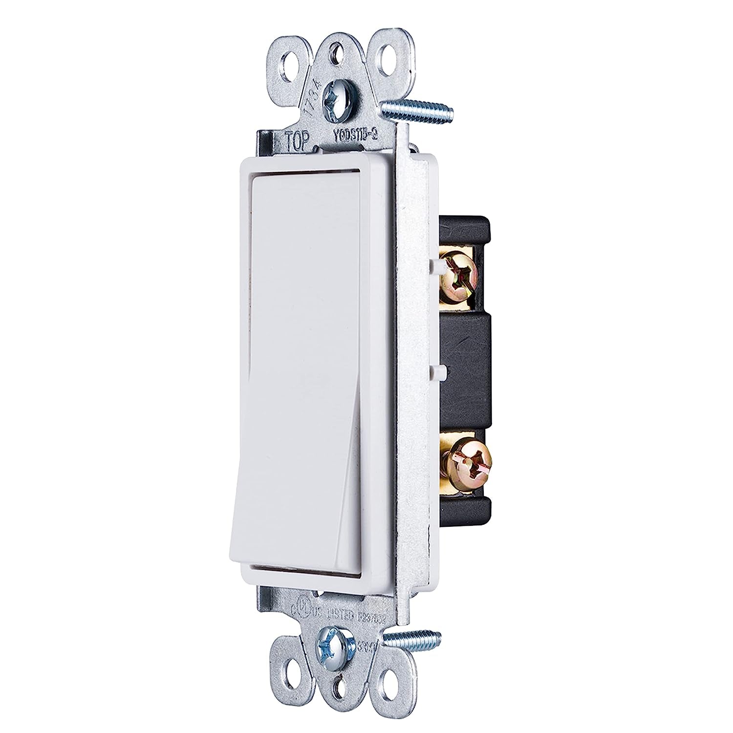 Paddle Rocker Switch - Single Pole Switch, On/Off, Replacement for Light Switches & Ceiling Fans, Grounding, UL Listed, White, 50726