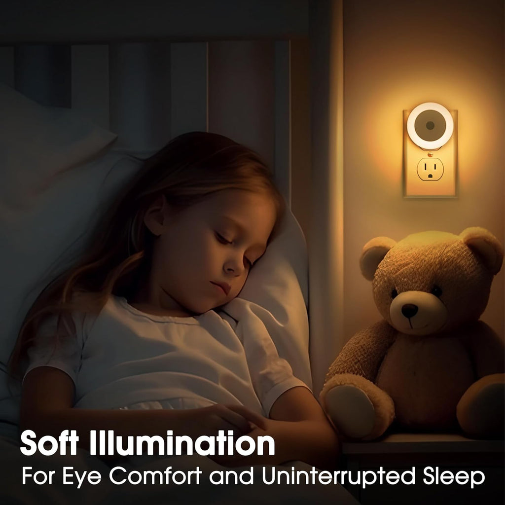LED Baby Night Lights Plug into Wall [4Pack], Nightlight with Light Sensors for Kids Room, Bathroom Stair Lights, Hallway Light, Warm White