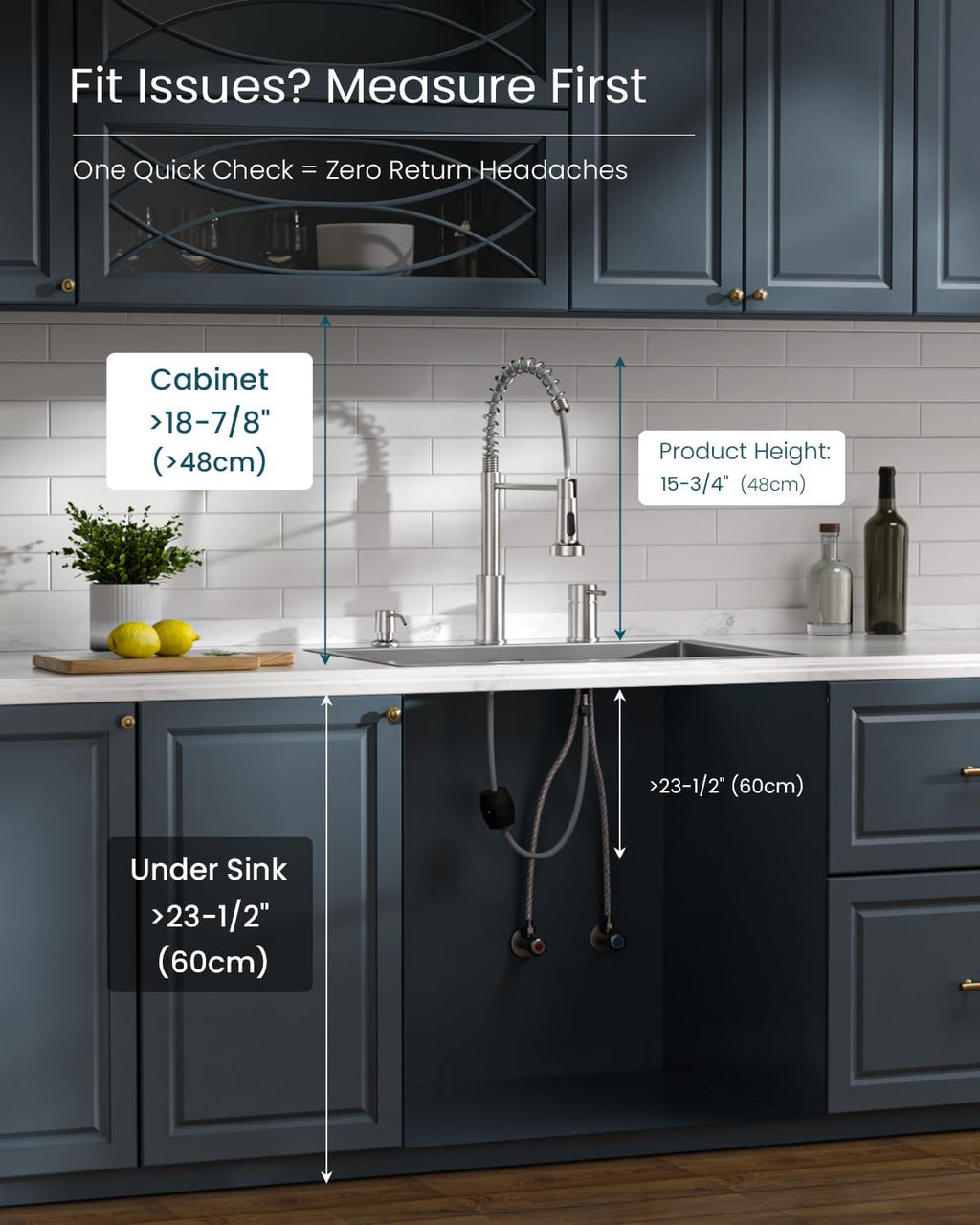 3 Hole Kitchen Faucet with Soap Dispenser, 3 Piece Kitchen Sink Faucets with Pull down Sprayer, Stainless Steel Faucet with Sprayer, Separate Handle, Brushed Nickel