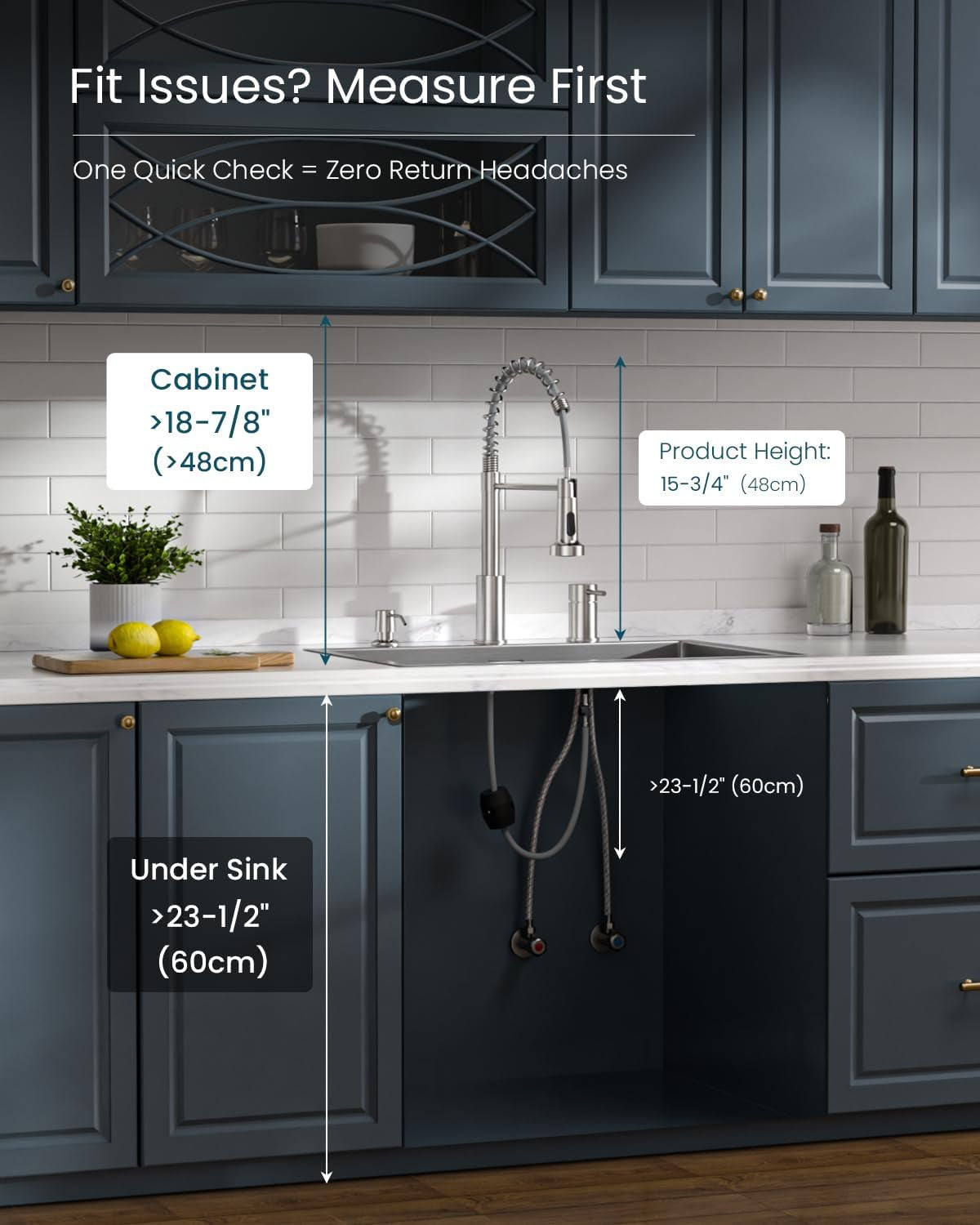 3 Hole Kitchen Faucet with Soap Dispenser, 3 Piece Kitchen Sink Faucets with Pull down Sprayer, Stainless Steel Faucet with Sprayer, Separate Handle, Brushed Nickel